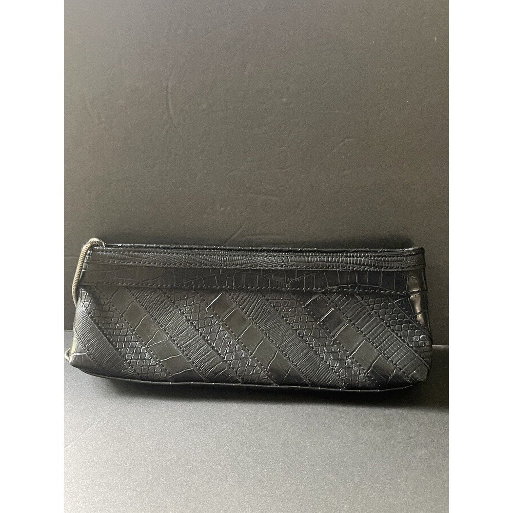 Mexx Womens Black Wristlet Reptile Skin Embossed Silver Chain Clutch Bag 10”